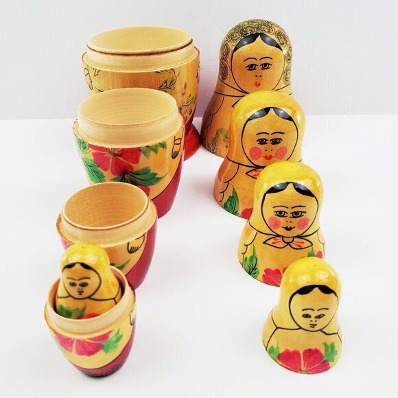 Russian Nesting Dolls Matryoshka Set 6 VTG 1965 Mampewka 6.5" Wood Hand Painted - Picture 8 of 14
